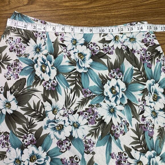 Womens Van Heusen Linen Floral‎ Maxi Skirt Size 4 Blue Tropical Flare - Picture 7 of 9